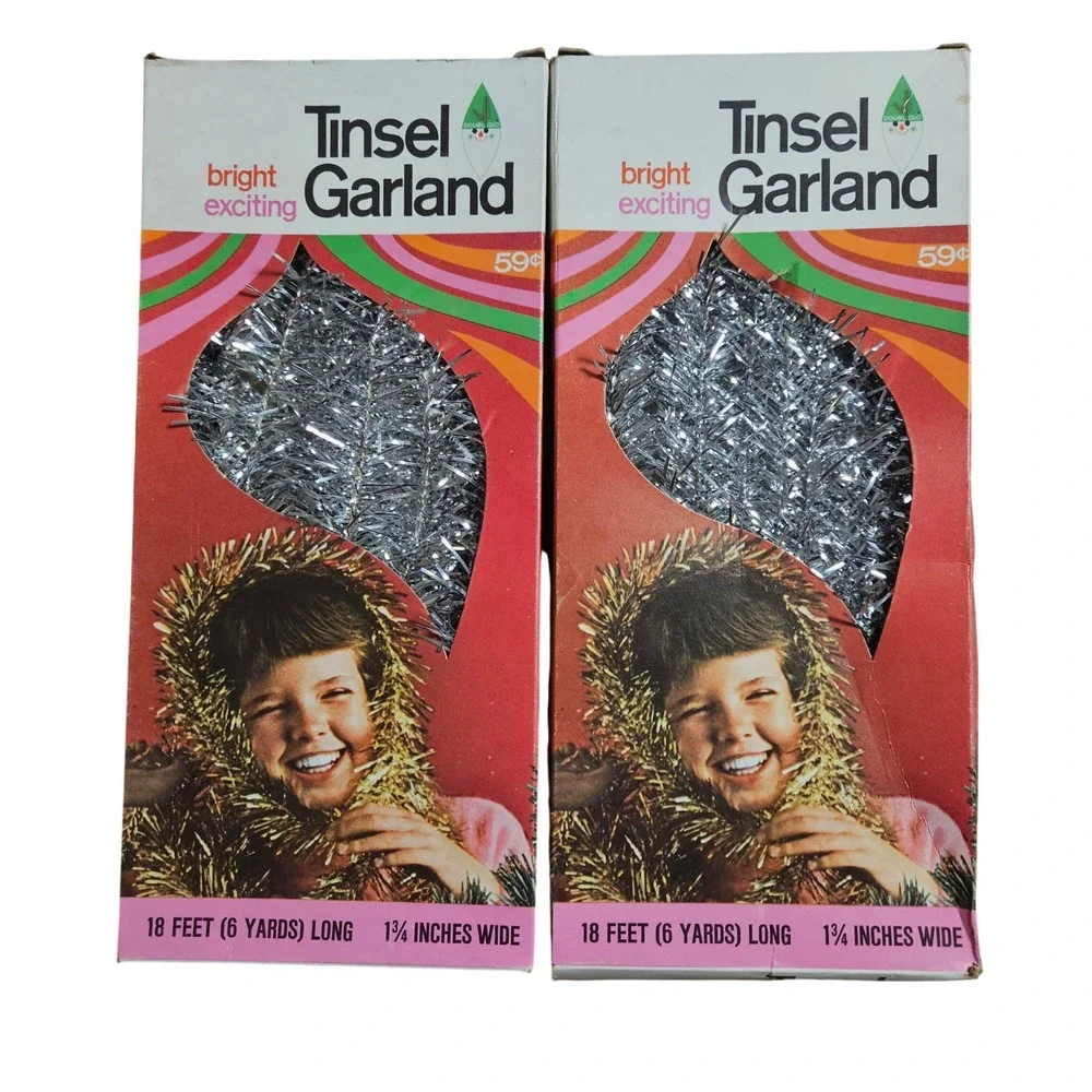 Lot of 2 Vintage 1968 Double Glo Silver Tinsel Garland 18 Ft Retro Christmas NIB